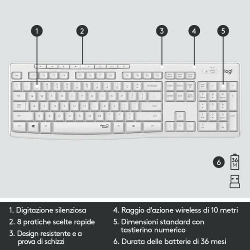 Tastatur mit Maus Logitech MK295 Weiß Qwerty Italienisch