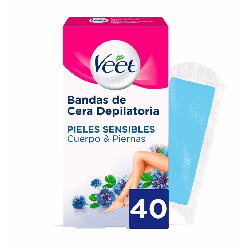 Bandes Épilatoire Corporelles Veet Pure Peau sensible Corps Jambes (40 Unités)