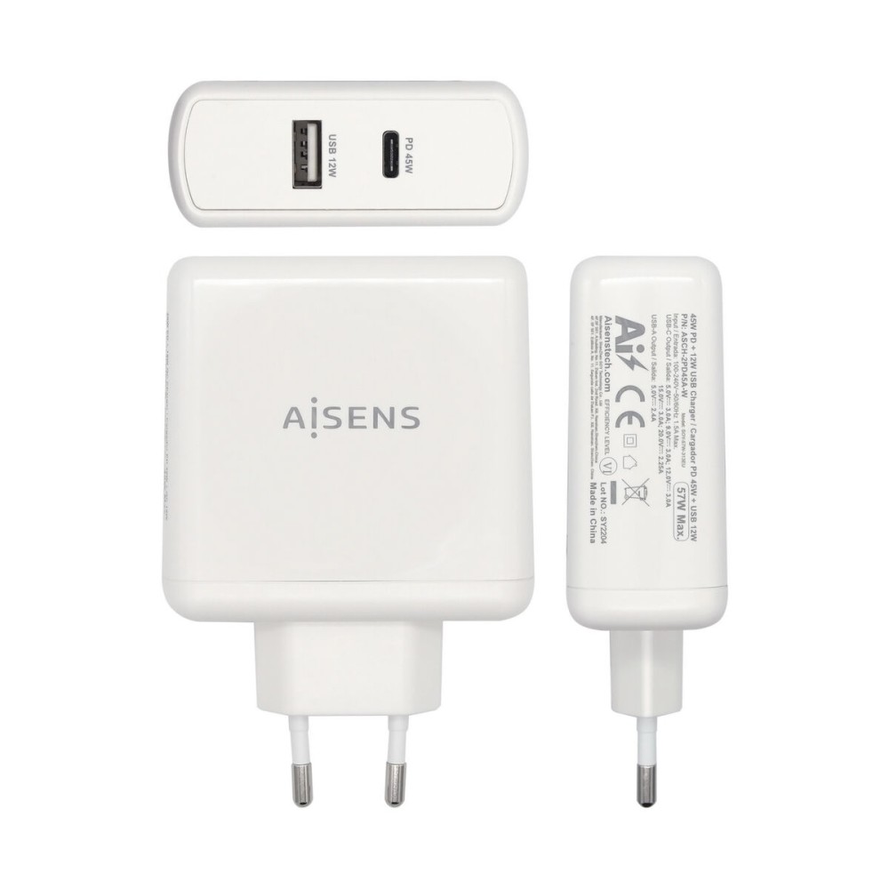 USB Wall Charger Aisens ASCH-2PD45A-W White 57 W USB-C (1 Unit)