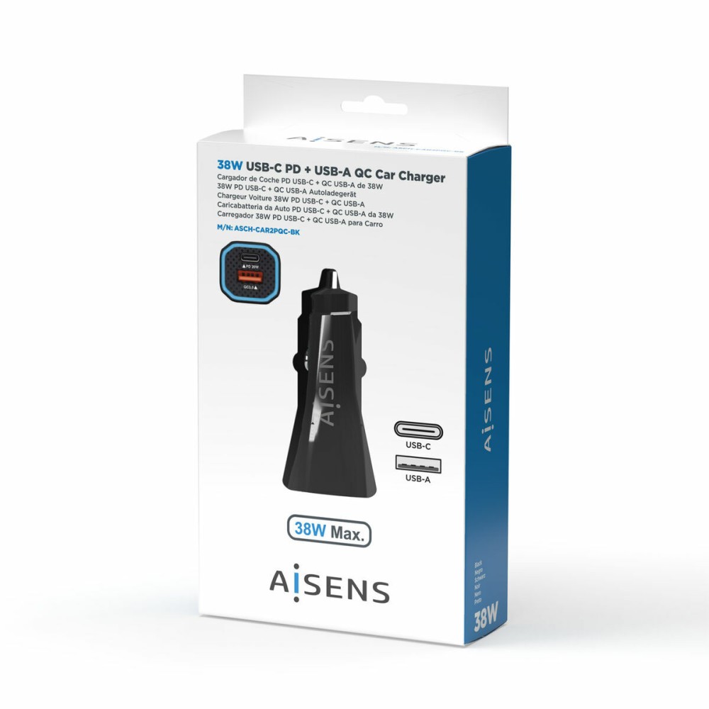 Chargeur de voiture Aisens ASCH-CAR2PQC-BK Noir 38 W