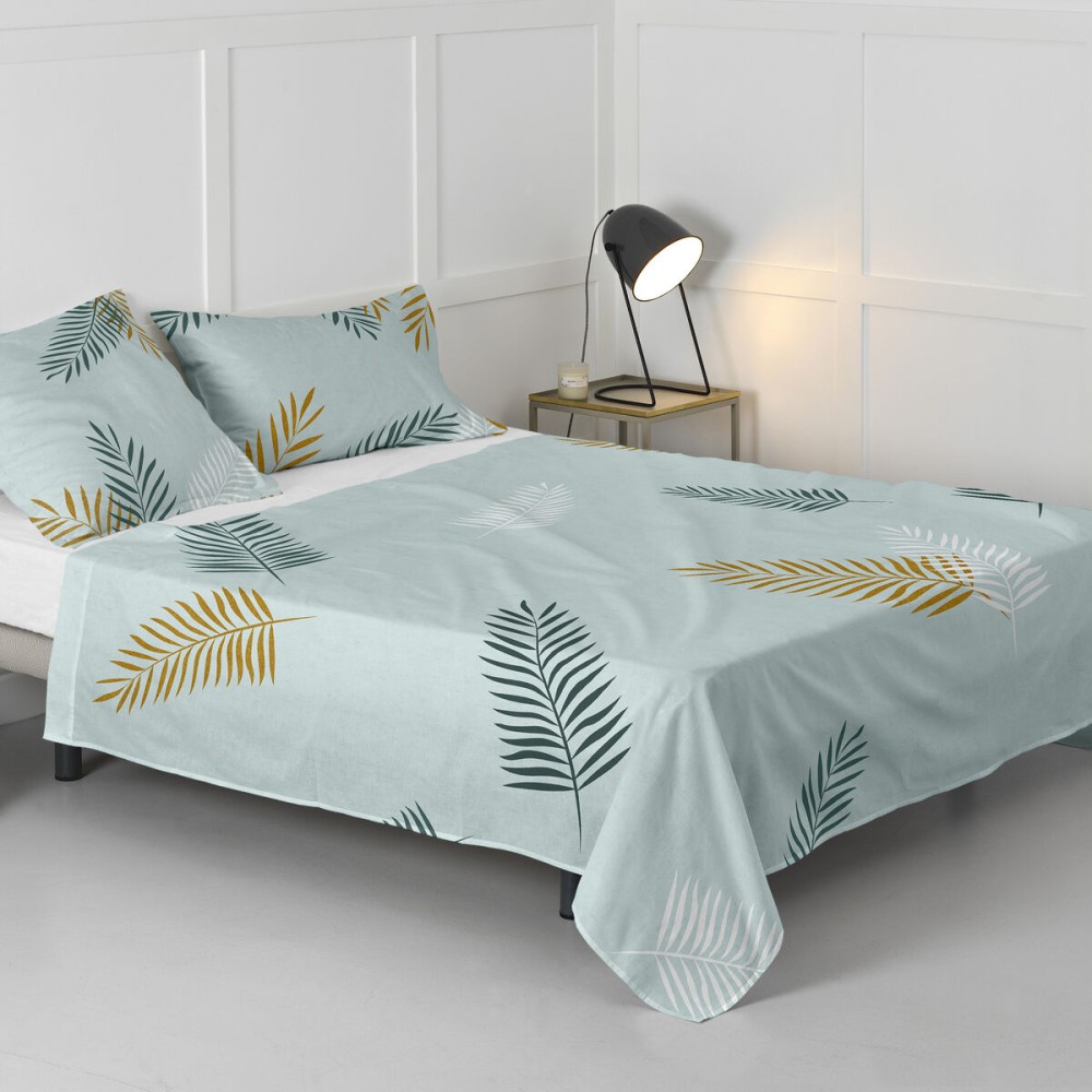 Drap HappyFriday Blanc Foliage Mint Multicouleur 210 x 270 cm