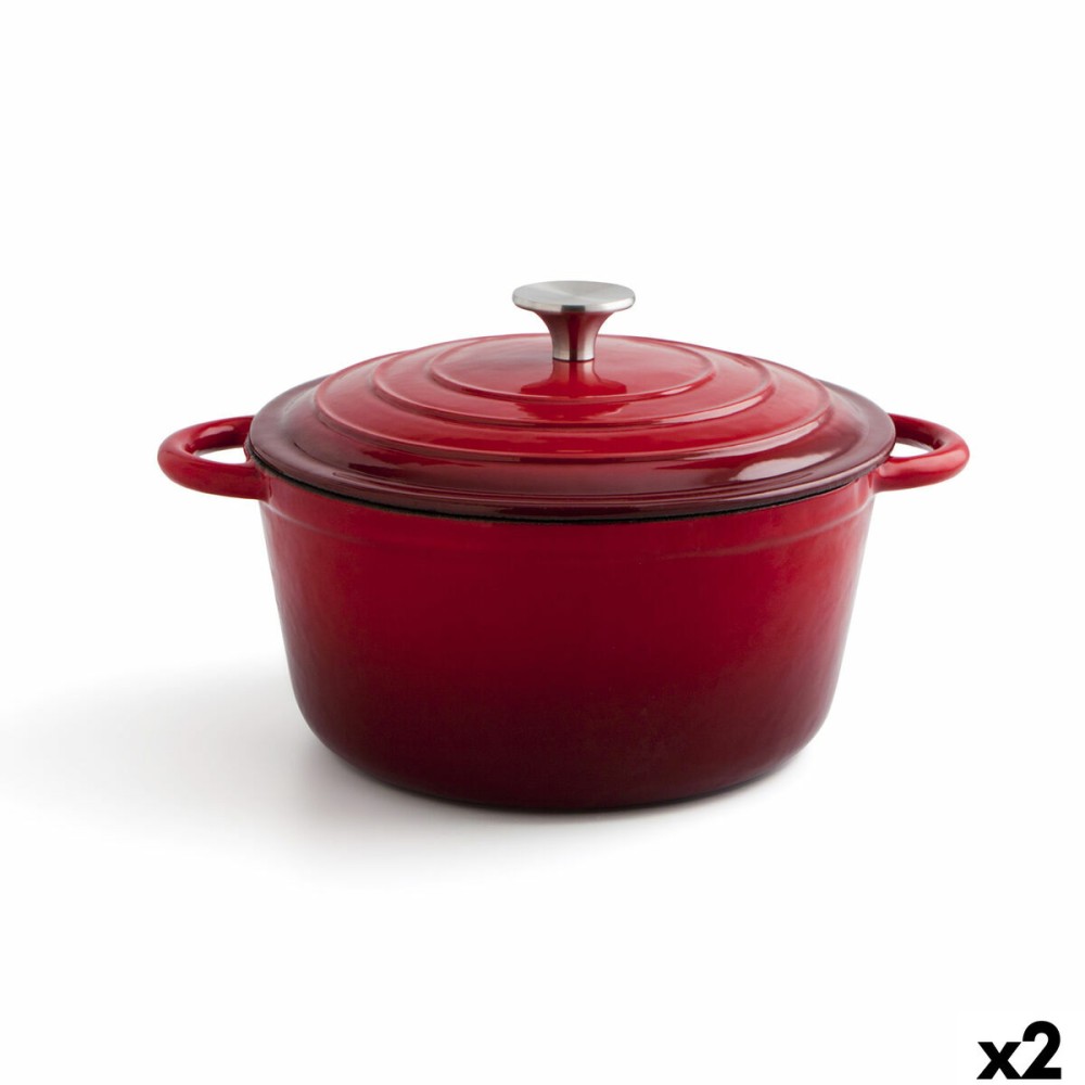 Topf mit Deckel Bidasoa Fierro Rot Ø 24 cm 3,7 L (2 Stück)