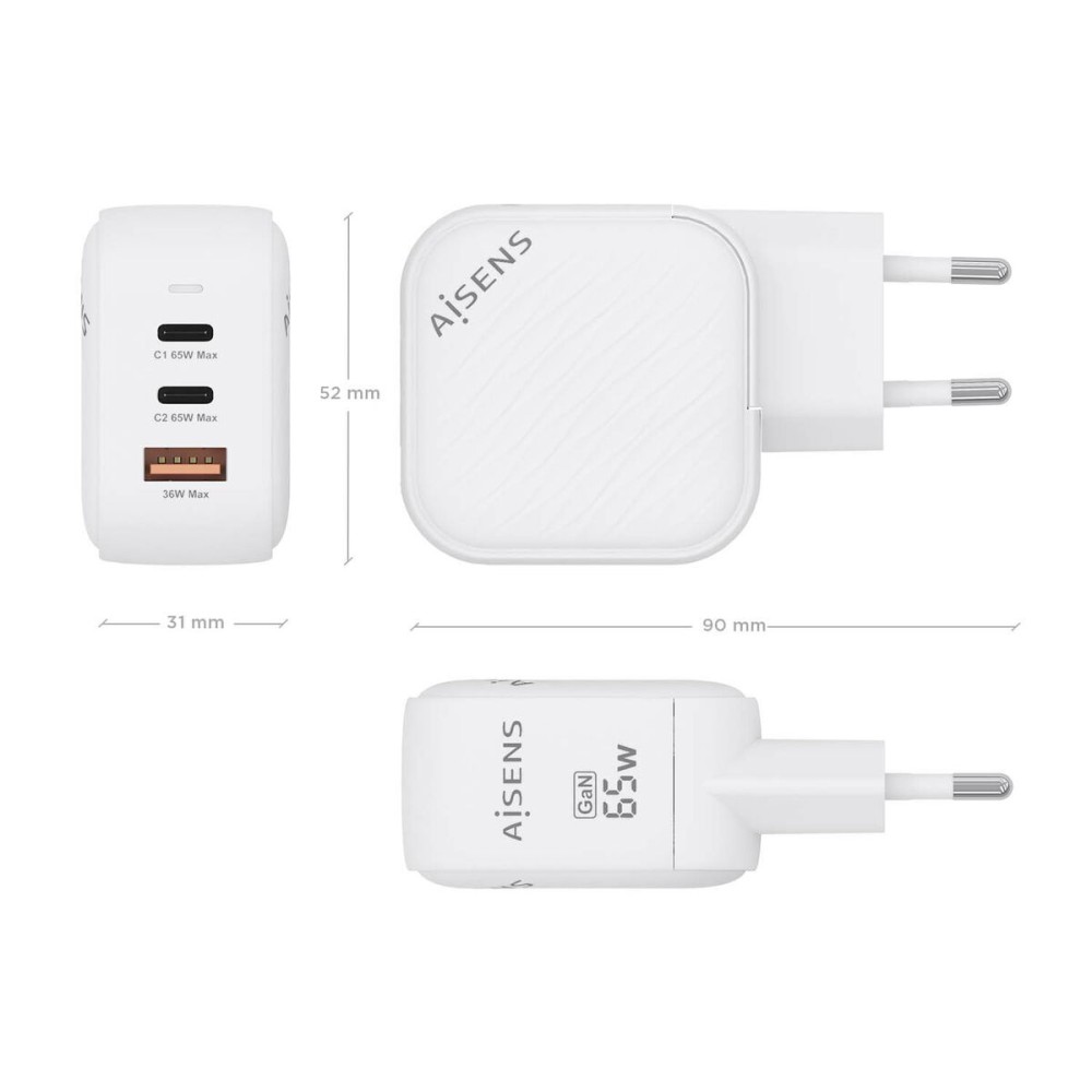 Wall Charger Aisens ASCH-65W3P026-W White 65 W (1 Unit)