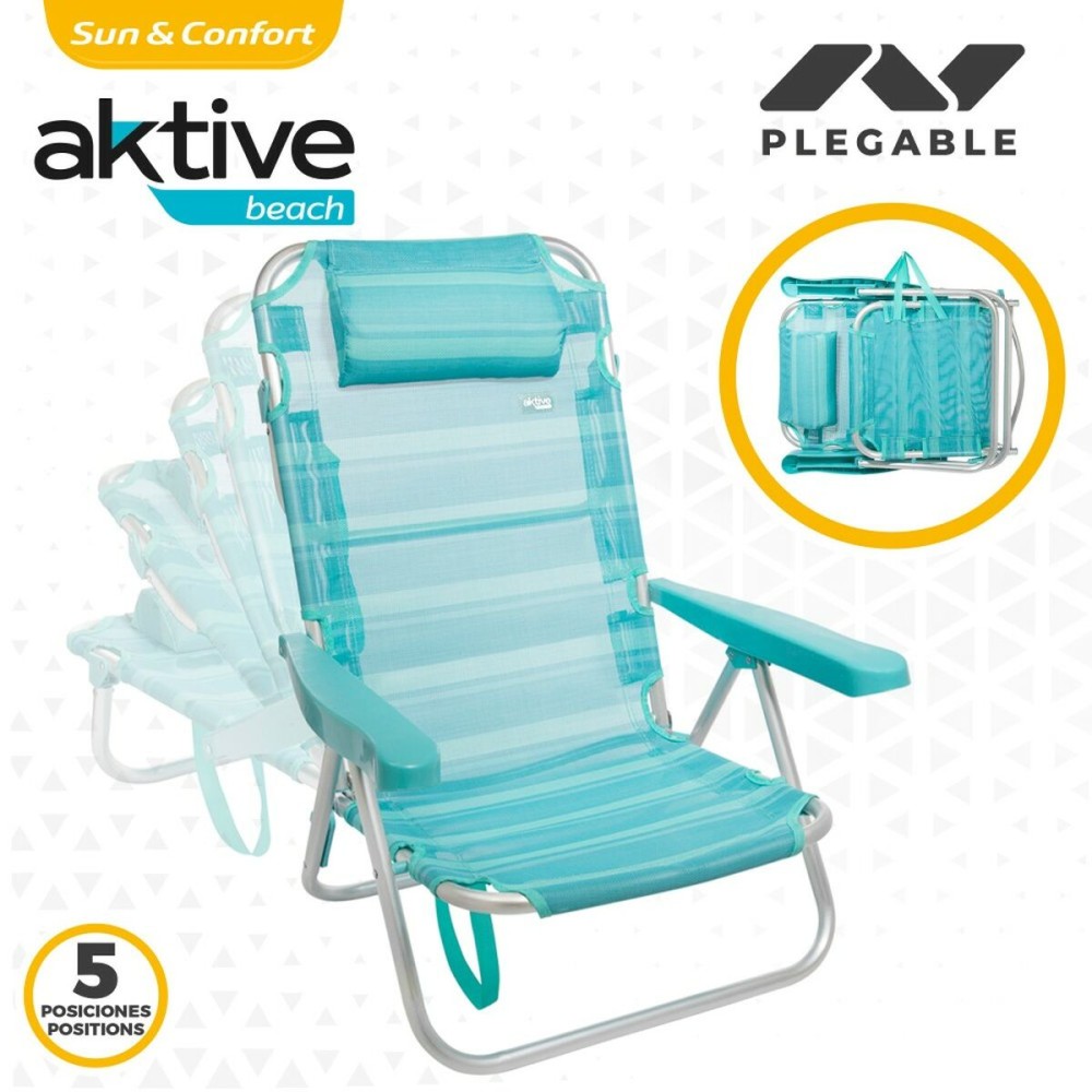 Chaise de Plage Aktive Pliable Turquoise 48 x 84 x 46 cm (2 Unités)