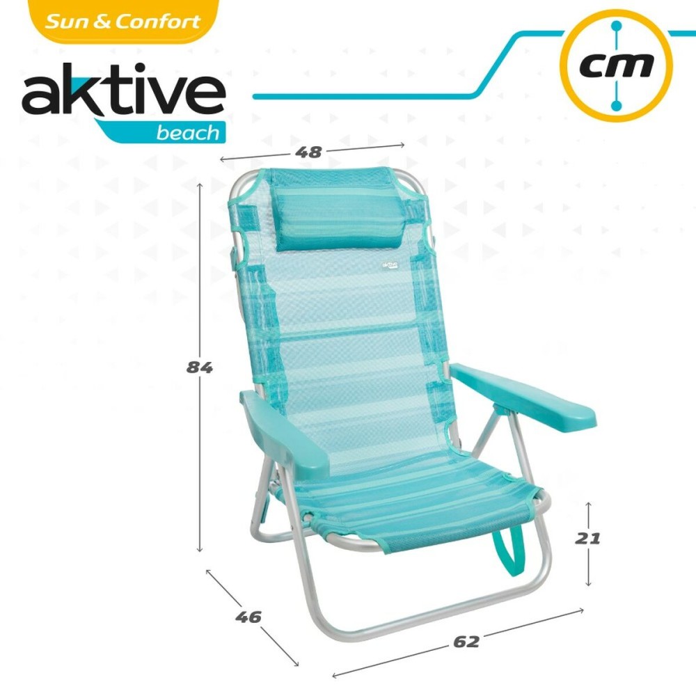 Chaise de Plage Aktive Pliable Turquoise 48 x 84 x 46 cm (2 Unités)