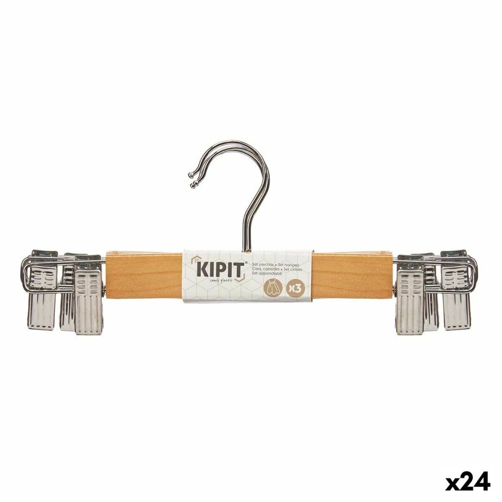 Set of Clothes Hangers Kipit 29100196 Brown Silver Wood Metal 28,5 x 2,5 x 11,5 cm Clamps (24 Units)