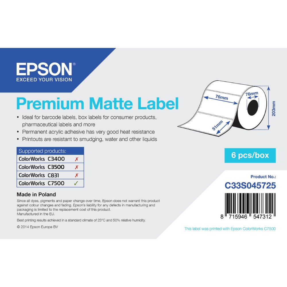 Etiquettes pour Imprimante Epson C33S045725 76 x 51 mm Blanc (1 Unités)