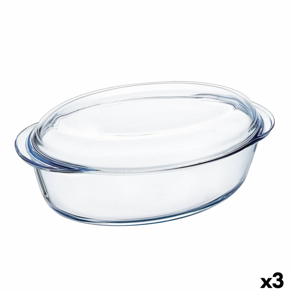 Ofenschüssel Pyrex Classic Vidrio Durchsichtig Glas 33 x 20 x 10 cm mit Deckel (3 Stück)