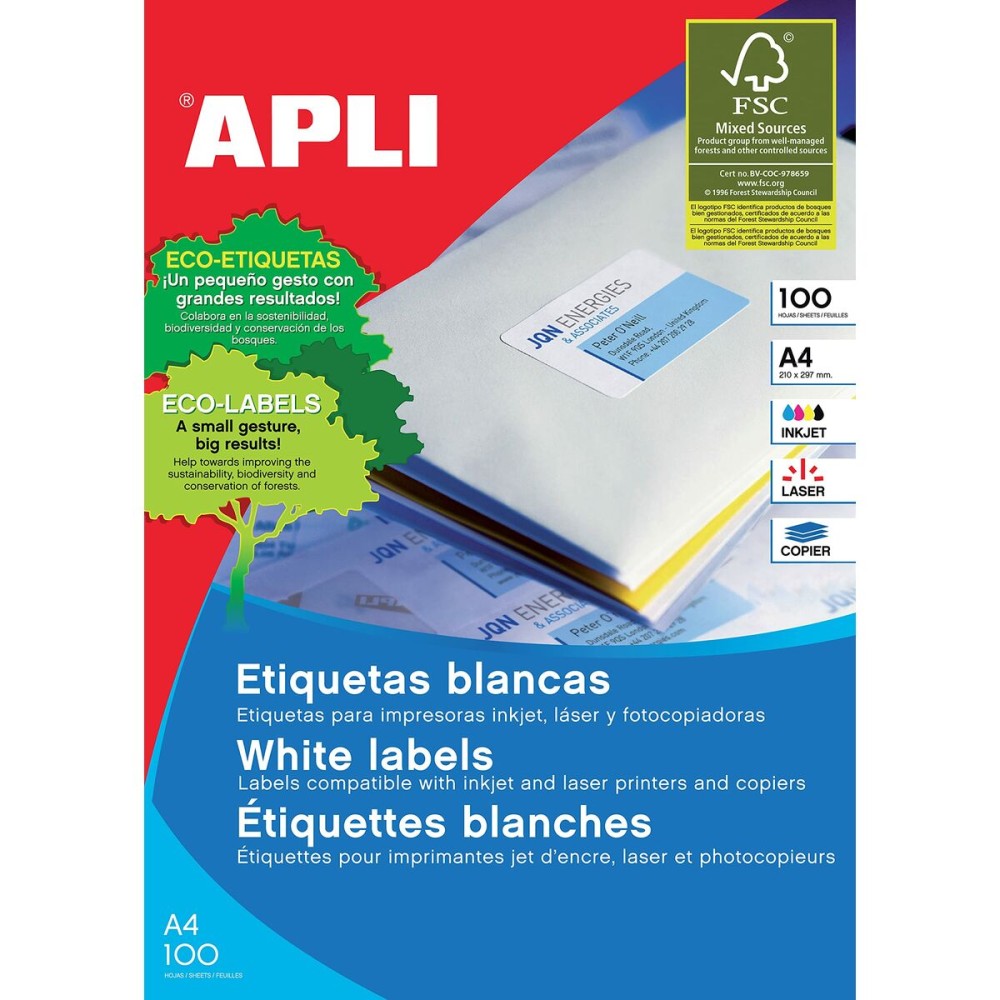 Adhesive labels Apli 1264 100 Sheets 210 x 148 mm White