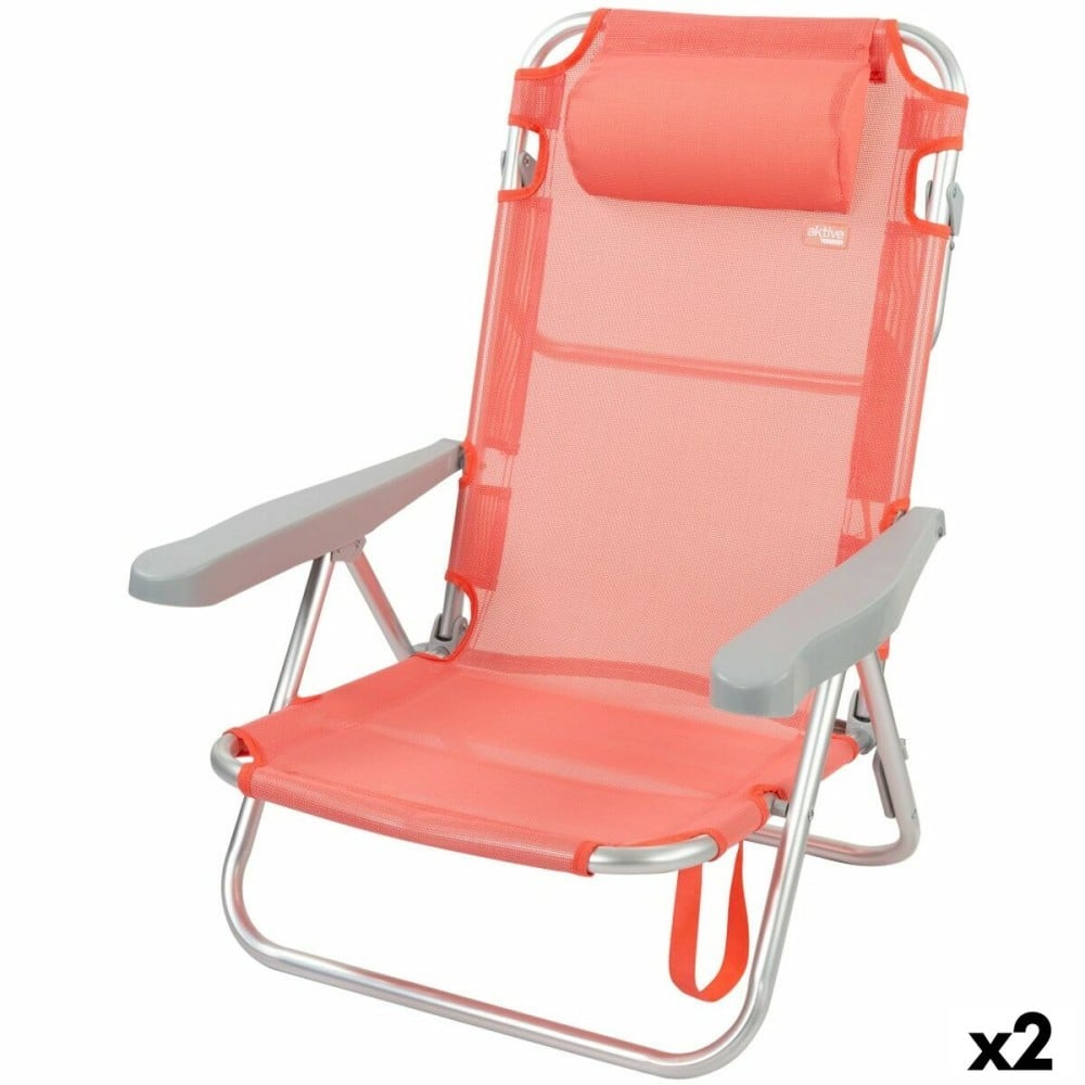 Chaise Pliante avec Repose-Tête Aktive Flamingo Corail 48 x 84 x 46 cm (2 Unités)