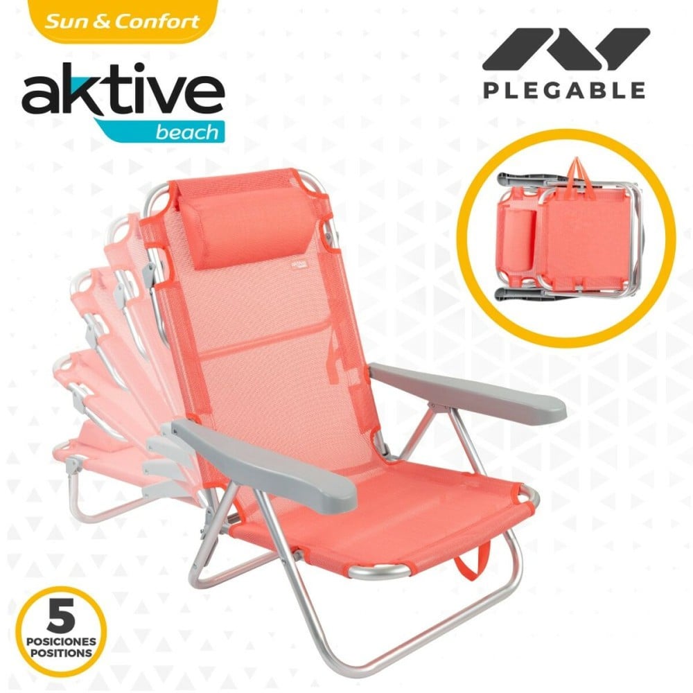 Chaise Pliante avec Repose-Tête Aktive Flamingo Corail 48 x 84 x 46 cm (2 Unités)