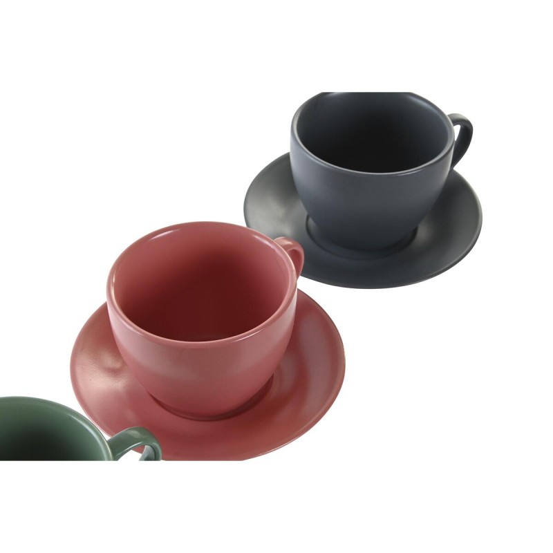 Jeu de 6 tasses avec plat DKD Home Decor Vert Rose Gris foncé Grès 150 ml 16 x 17 x 35 cm