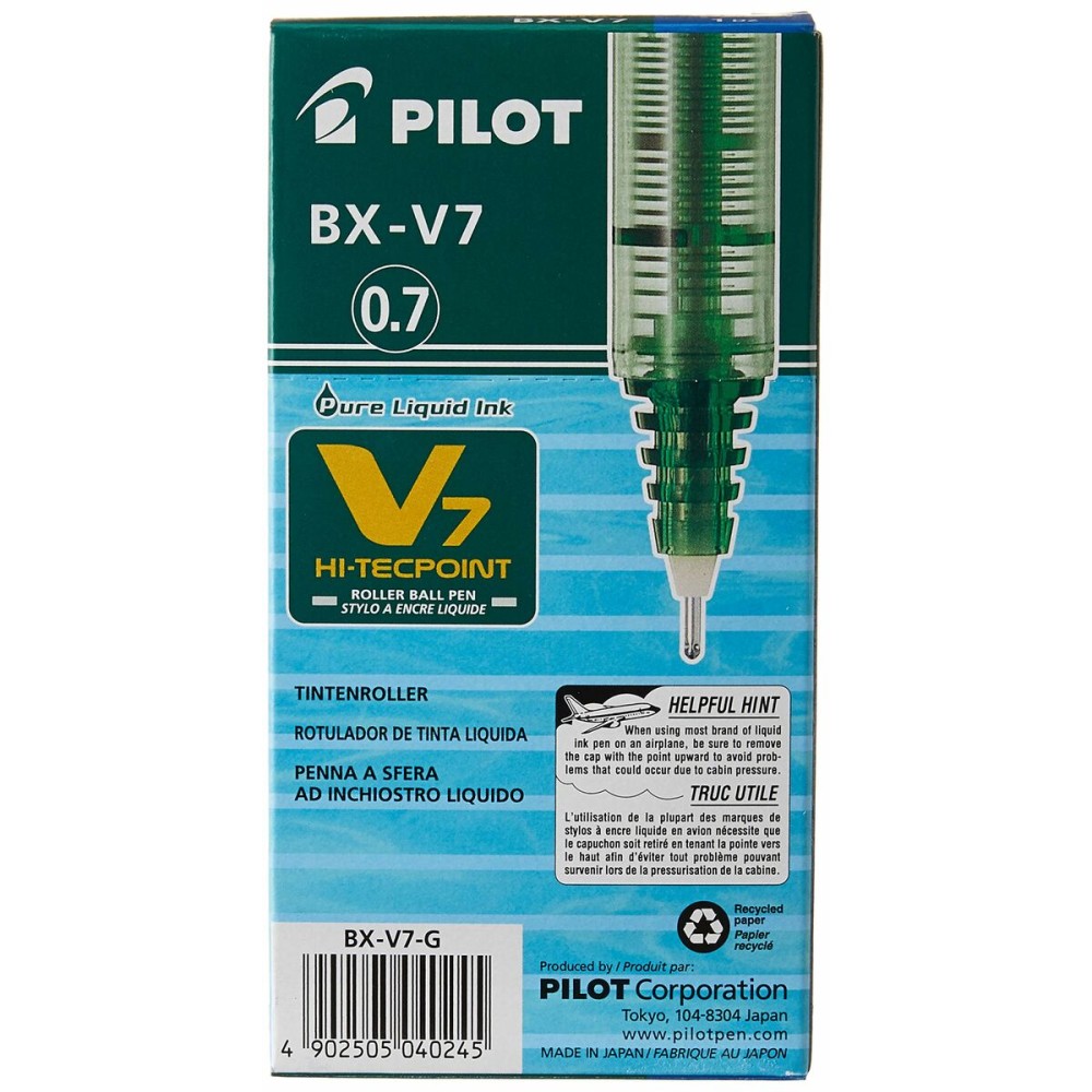 Liquid ink pen Pilot V-7 Hi-Tecpoint Green 0,5 mm (12 Units)