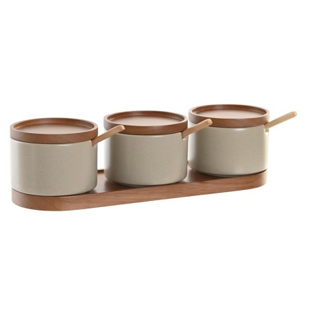 Sugar Bowl DKD Home Decor Brown Beige Rubber wood 29 x 10 x 7 cm