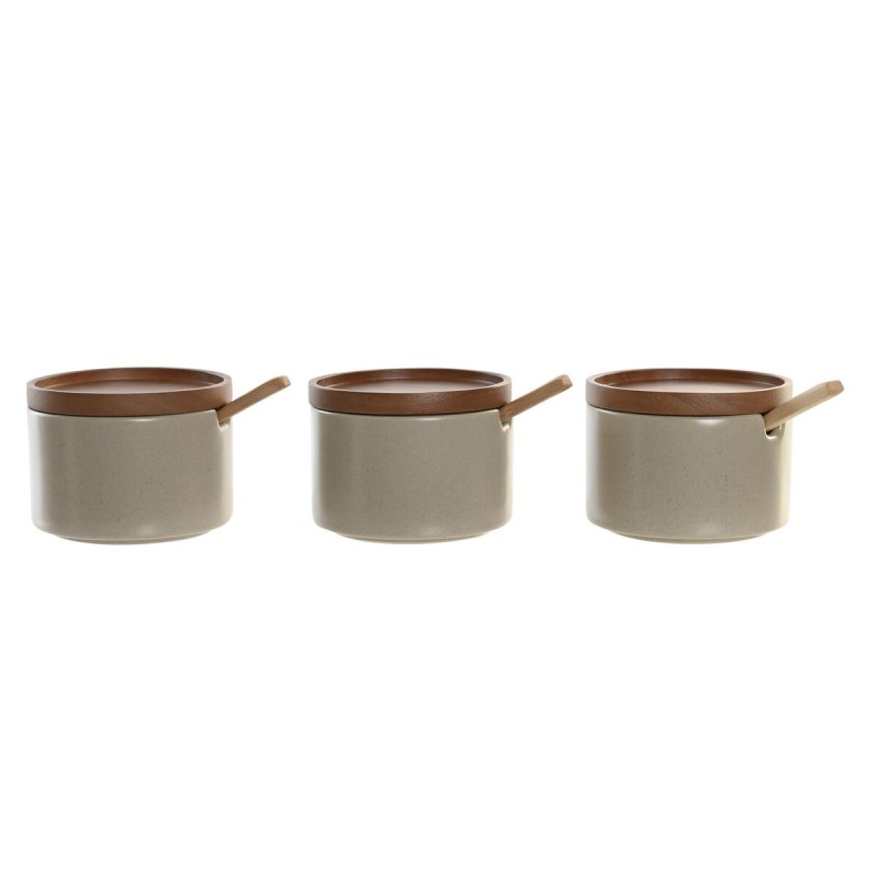 Sugar Bowl DKD Home Decor Brown Beige Rubber wood 29 x 10 x 7 cm