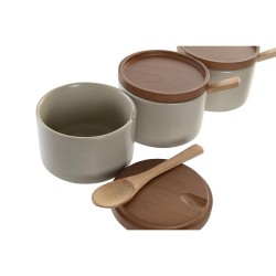 Sugar Bowl DKD Home Decor Brown Beige Rubber wood 29 x 10 x 7 cm