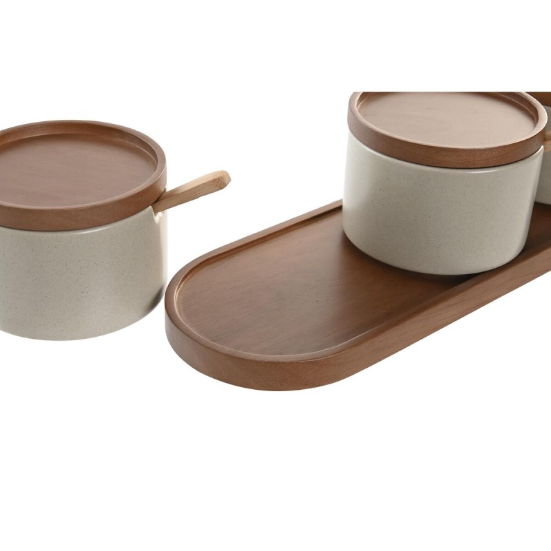 Sucrier DKD Home Decor Marron Beige Bois d'hévéa 29 x 10 x 7 cm