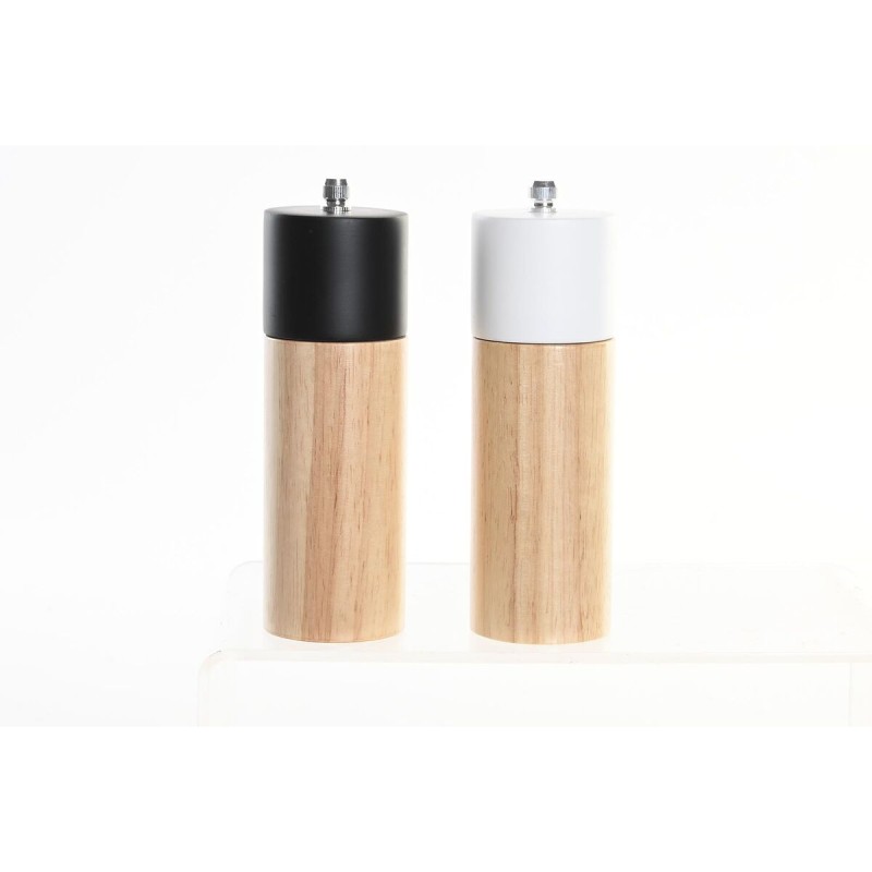 Salt and Pepper Set DKD Home Decor 5 x 5 x 16 cm Ceramic Black Rubber wood White (2 Units)