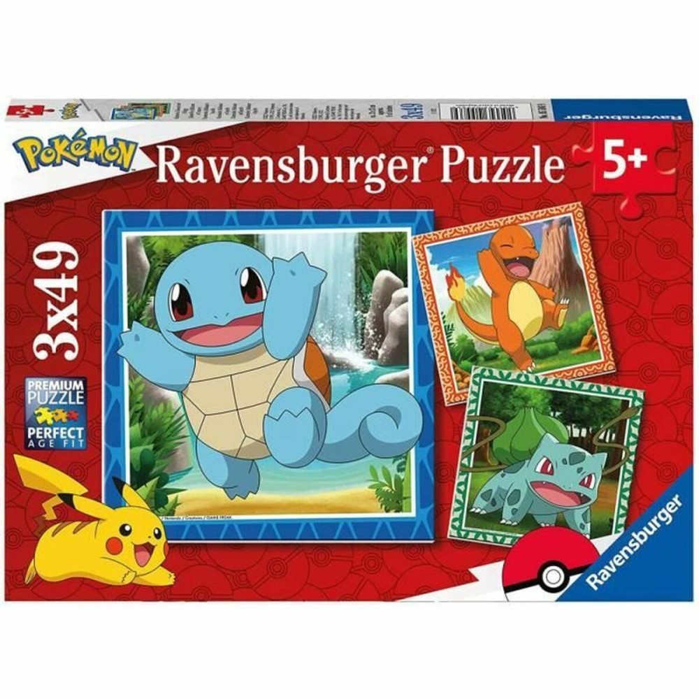 Set de 3 Puzzles Pokémon Ravensburger 05586 Bulbasaur, Charmander & Squirtle 147 Pièces