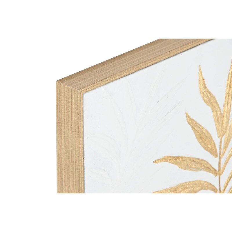 Painting Home ESPRIT White Golden Canvas MDF Wood Modern Leaf of a plant 42 x 4 x 42 cm (2 Units)