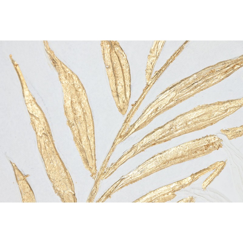 Painting Home ESPRIT White Golden Canvas MDF Wood Modern Leaf of a plant 42 x 4 x 42 cm (2 Units)