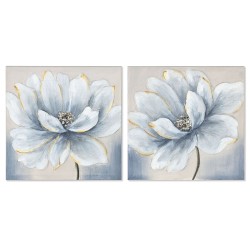 Cadre Home ESPRIT Bleu Blanc Toile Bois MDF Fleur Traditionnel 40 x 2,5 x 40 cm (2 Unités)