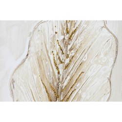 Painting Home ESPRIT White Golden Canvas MDF Wood Leaf of a plant Romantic 30 x 2,5 x 60 cm (2 Units)