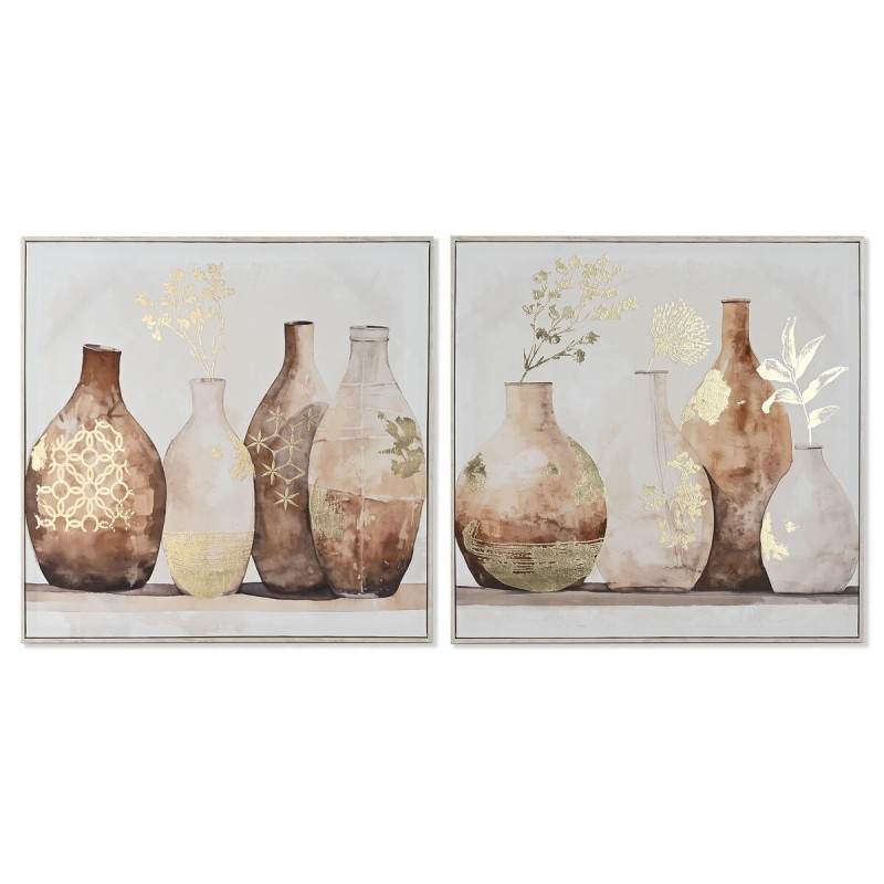 Bild Home ESPRIT Beige Gold polystyrol Leinwand Vase Skandinavisch 82,5 x 3,5 x 82,5 cm (2 Stück)