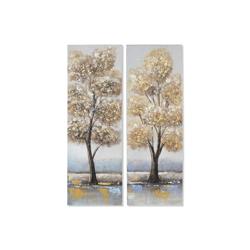 Painting Home ESPRIT Golden Canvas MDF Wood Tree Traditional 30 x 3 x 90 cm (2 Units)