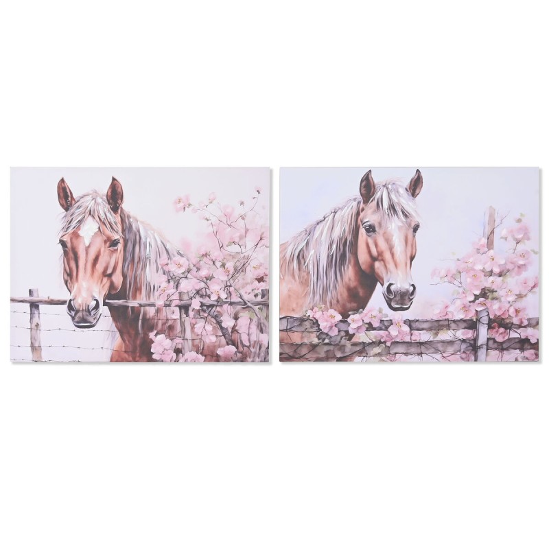 Painting Home ESPRIT Beige Pink Canvas MDF Wood Horse Shabby Chic 80 x 2,5 x 60 cm (2 Units)