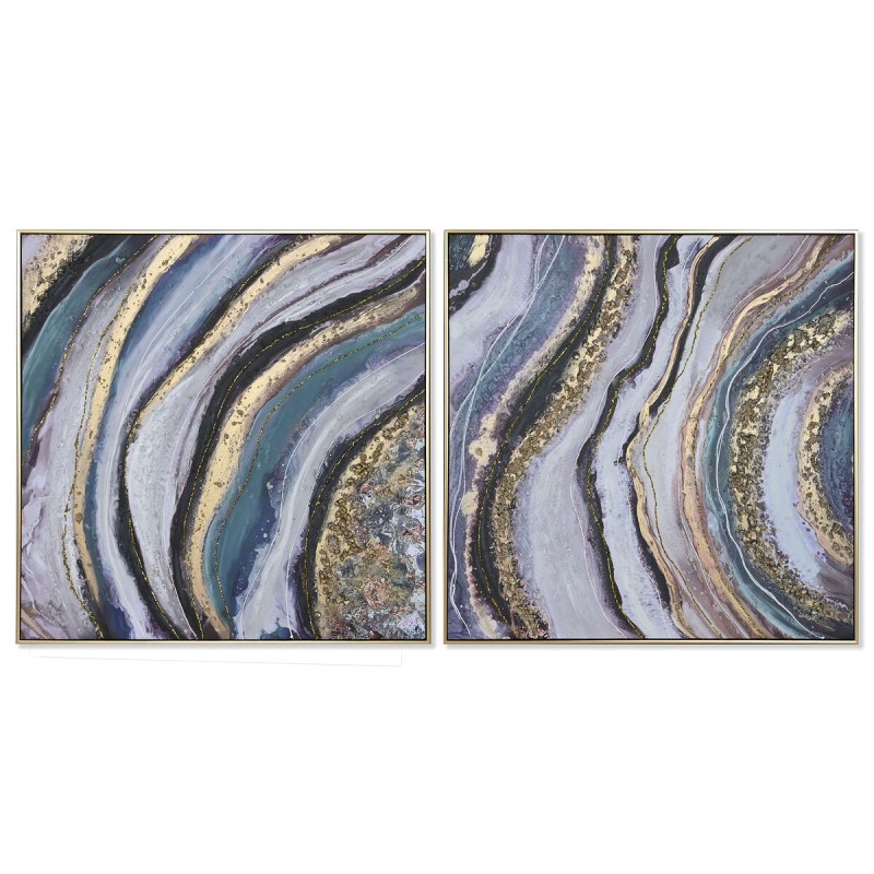 Painting Home ESPRIT Blue Golden polystyrene Canvas Modern 82 x 4,5 x 82 cm (2 Units)