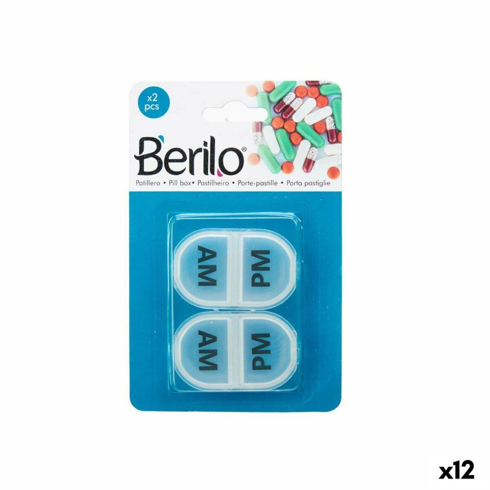 Pillbox with Compartments Berilo HW0929-2 Transparent Plastic 11,5 x 18 x 2,2 cm Set (12 Units)