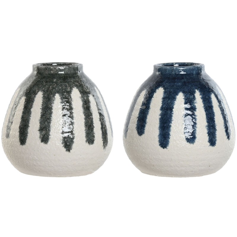 Vase Home ESPRIT Blau Weiß grün Grau aus Keramik Mediterraner 18 x 18 x 18 cm (2 Stück)