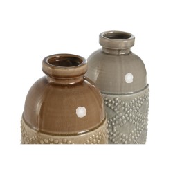 Vase Home ESPRIT Braun Grau aus Keramik Orientalisch Rhombusse 17 x 17 x 44 cm (2 Stück)