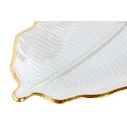 Centre de Table Home ESPRIT Transparent Doré Tropical Feuille d'une plante 31 x 17 x 2 cm