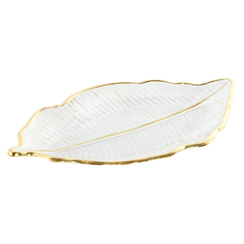 Centre de Table Home ESPRIT Transparent Doré Tropical Feuille d'une plante 27 x 15 x 2 cm