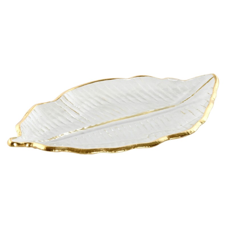 Centerpiece Home ESPRIT Transparent Golden Tropical Leaf of a plant 23 x 13 x 2 cm