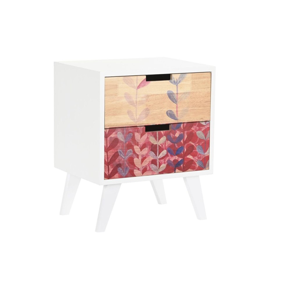 Nightstand DKD Home Decor Natural White Natural rubber Maroon Paolownia wood 40 x 30 x 48 cm