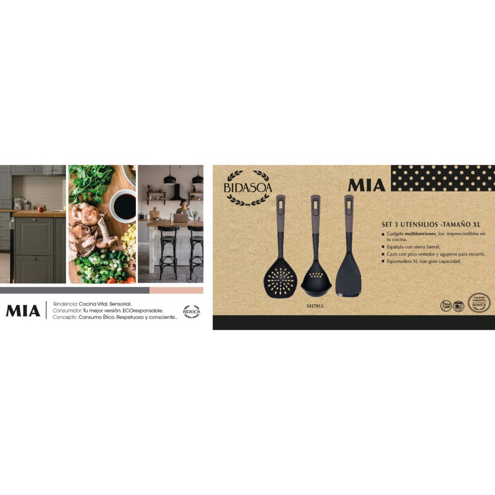 Kitchen utensils Bidasoa Mia Grey Plastic (3 Pieces)