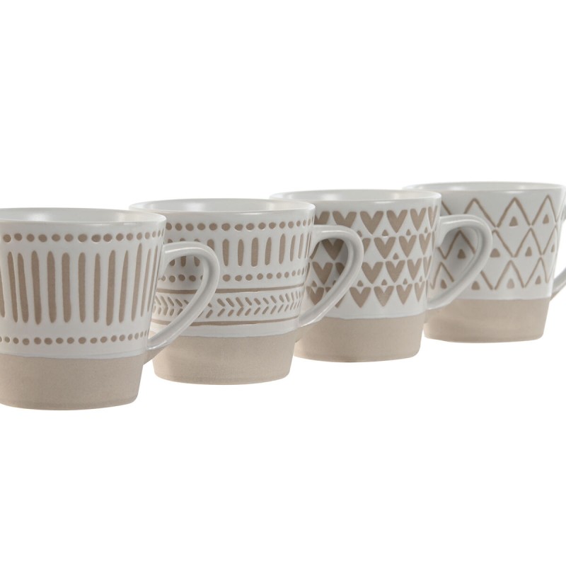 Ensemble de tasses à café Home ESPRIT Blanc Beige Grès 180 ml 4 Pièces