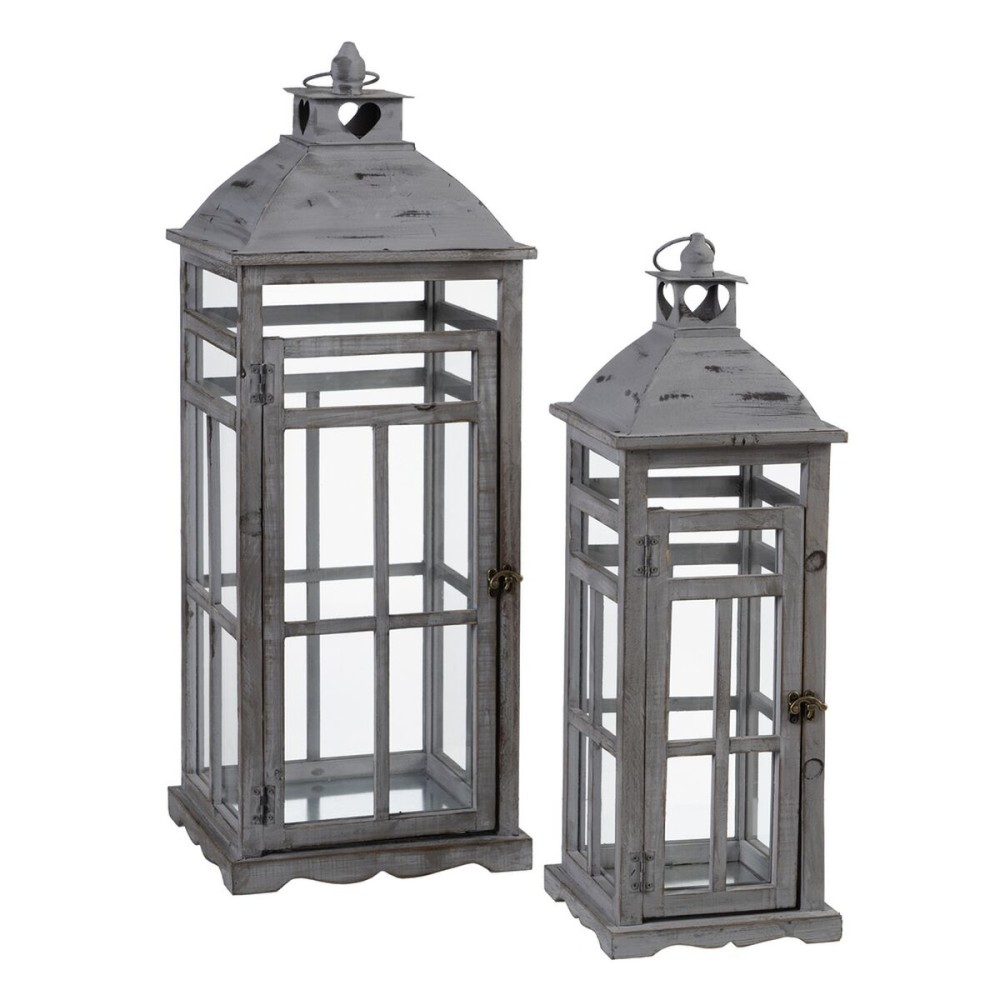 Lantern 28 x 28 x 75 cm Candleholder Grey Fir wood (2 Units)