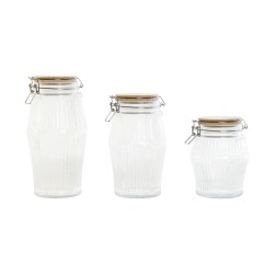 Set de 3 Boites Home ESPRIT Transparent Silicone Bambou Verre 13,5 x 13,5 x 27 cm