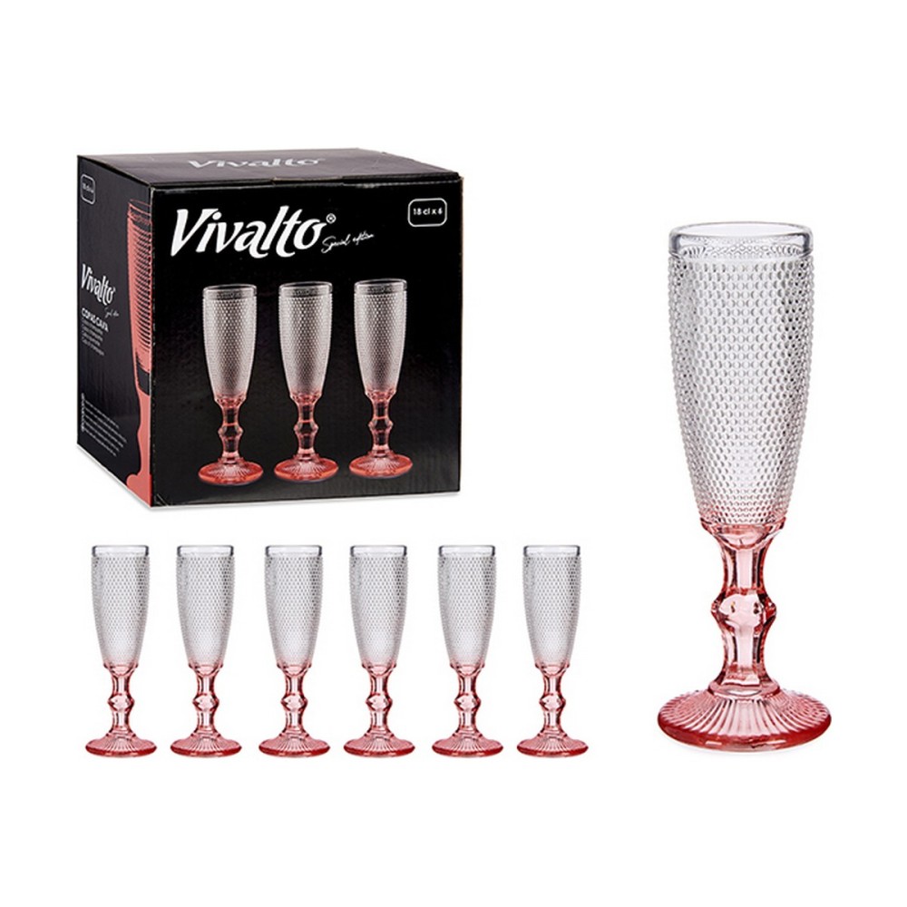 Champagne glass Vivalto Pink Transparent Glass 180 ml Points (6 Units)