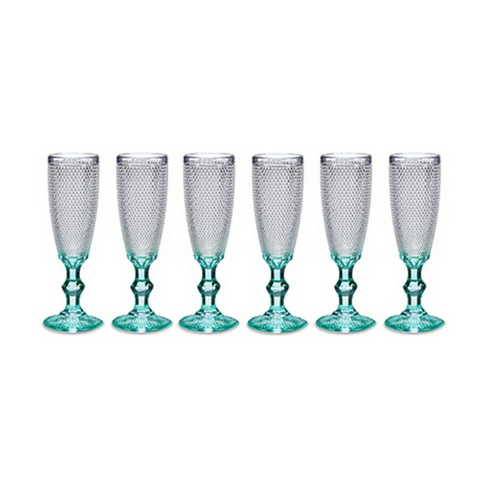 Champagne glass Vivalto PR05720ZD/BHA6 Transparent Turquoise Glass 185 ml Points (6 Units)