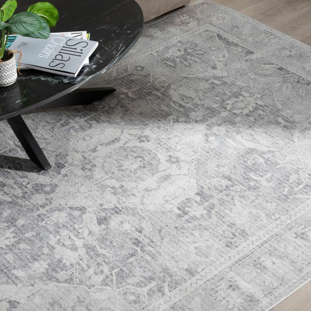 Tapis 80 x 150 cm Gris Polyester Coton