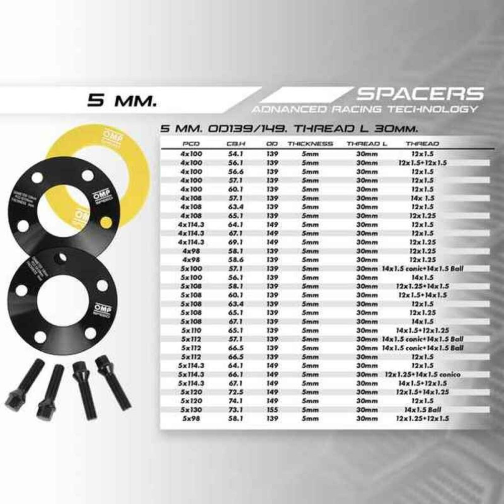 Ensemble de séparateurs OMP OMPS08420501 5X100 57,1 M14 x 1,50 5 mm