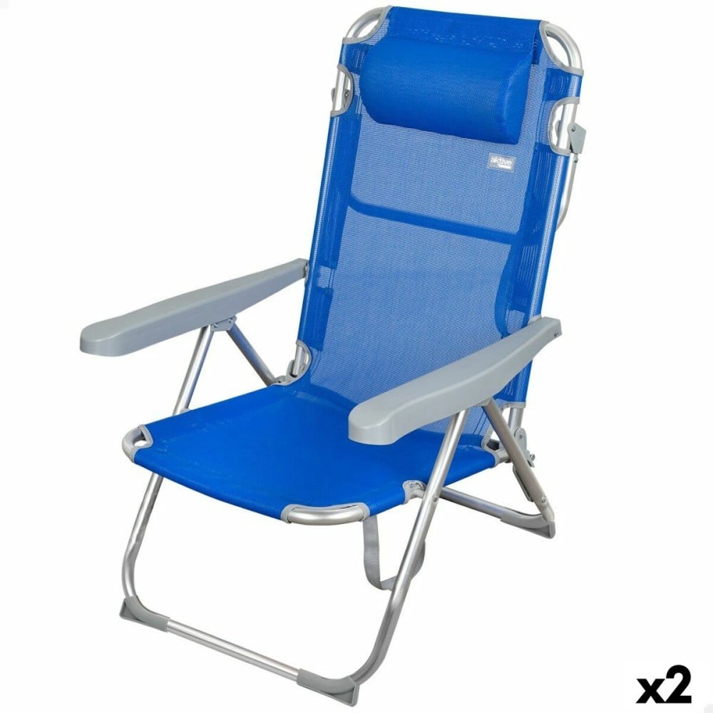 Chaise de Plage Aktive Pliable Bleu 48 x 90 x 60 cm (2 Unités)