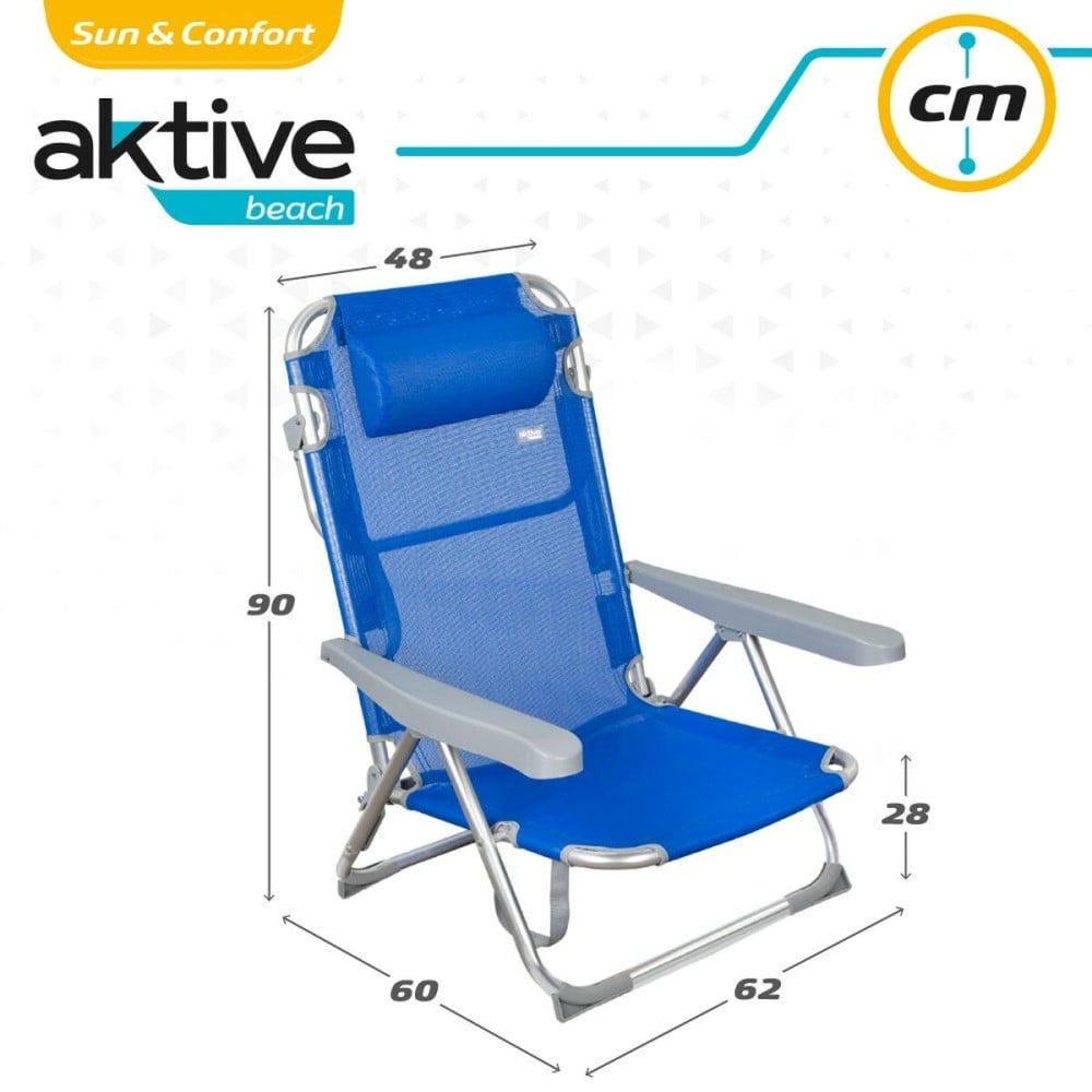 Chaise de Plage Aktive Pliable Bleu 48 x 90 x 60 cm (2 Unités)