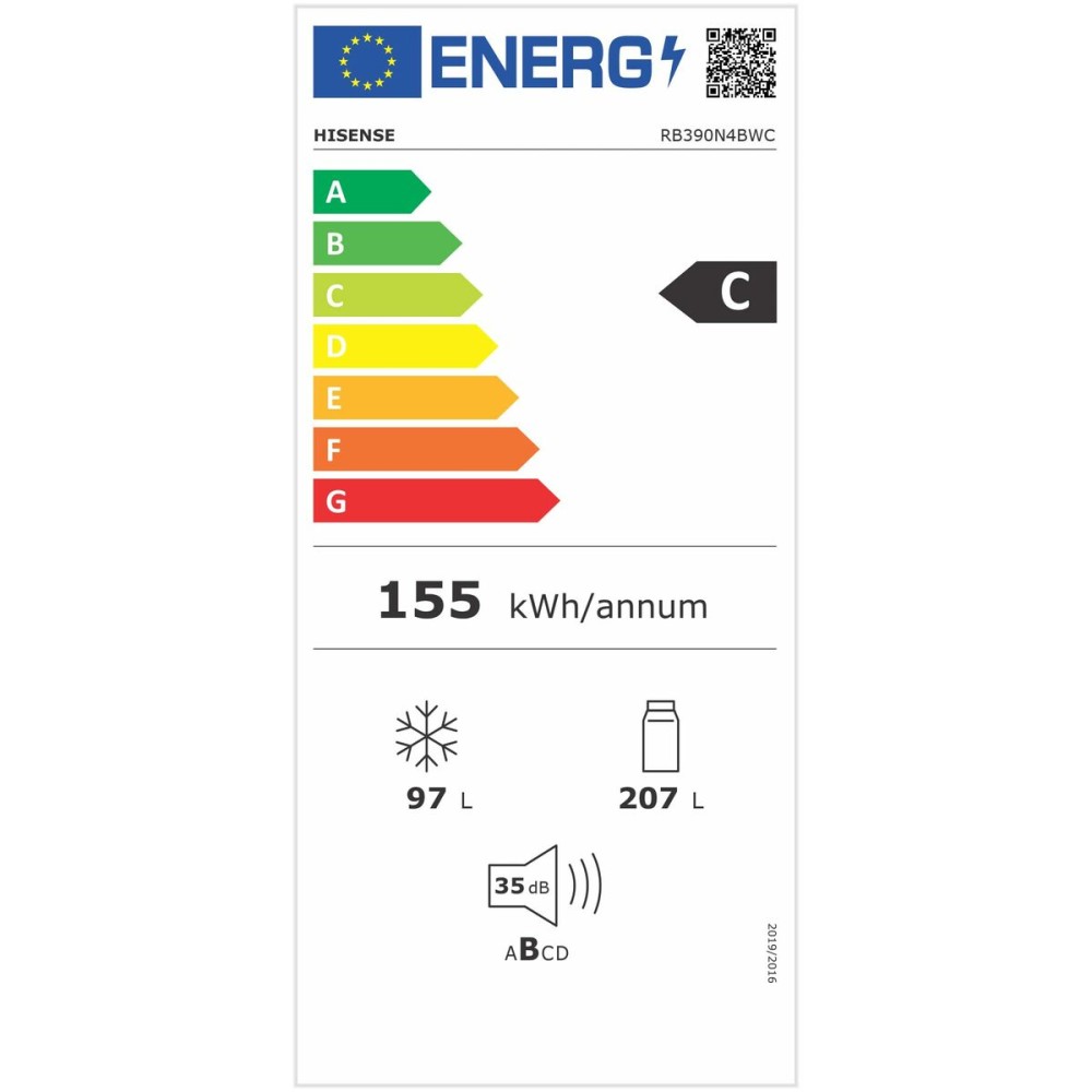 Kühl-Gefrierkombination Hisense RB390N4BWC  186 Weiß 304 L