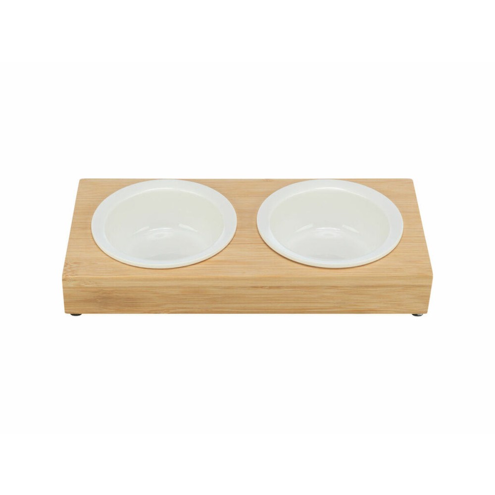 Dog Feeder Trixie White Natural Ceramic Bamboo Ø 12 cm 2 x 250 ml 30 × 5 × 14 cm